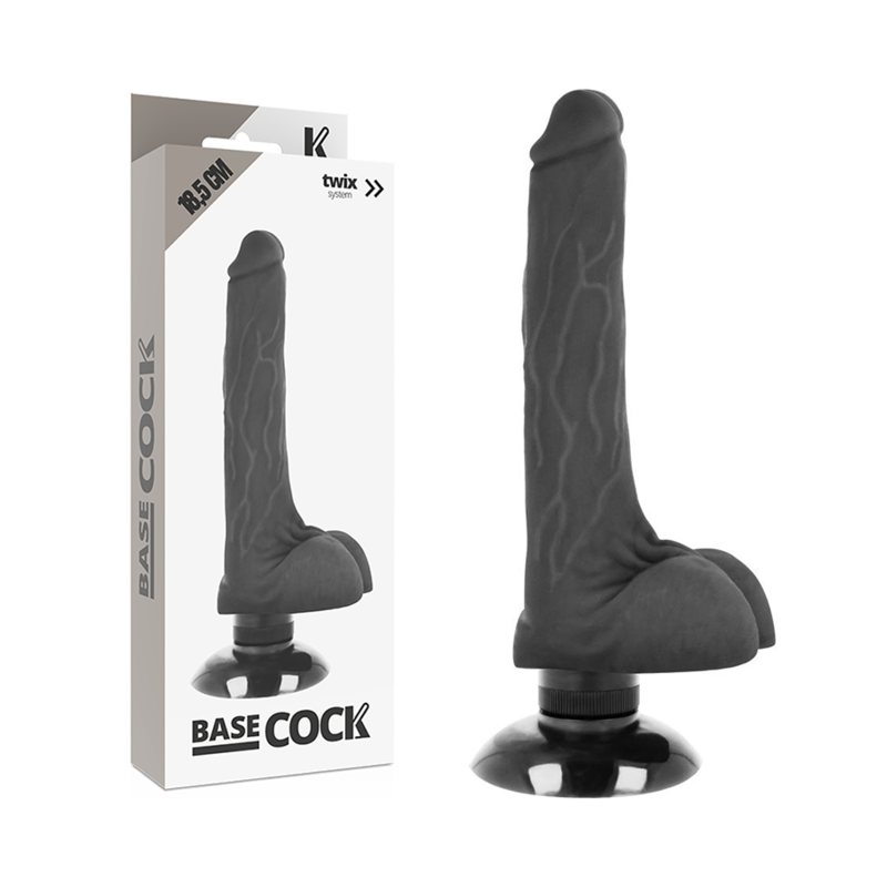 BASECOCK - REALISTISK VIBRATOR 2-1 SORT 18,5 CM -O- 4 CM