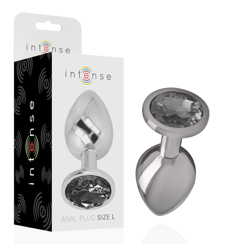 INTENSE - ANALPLUG I ALUMINIUM MED SORT GLAS STØRRELSE L