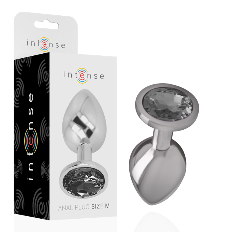 INTENSE - ANALPLUG I ALUMINIUM MED SORT GLAS STØRRELSE M