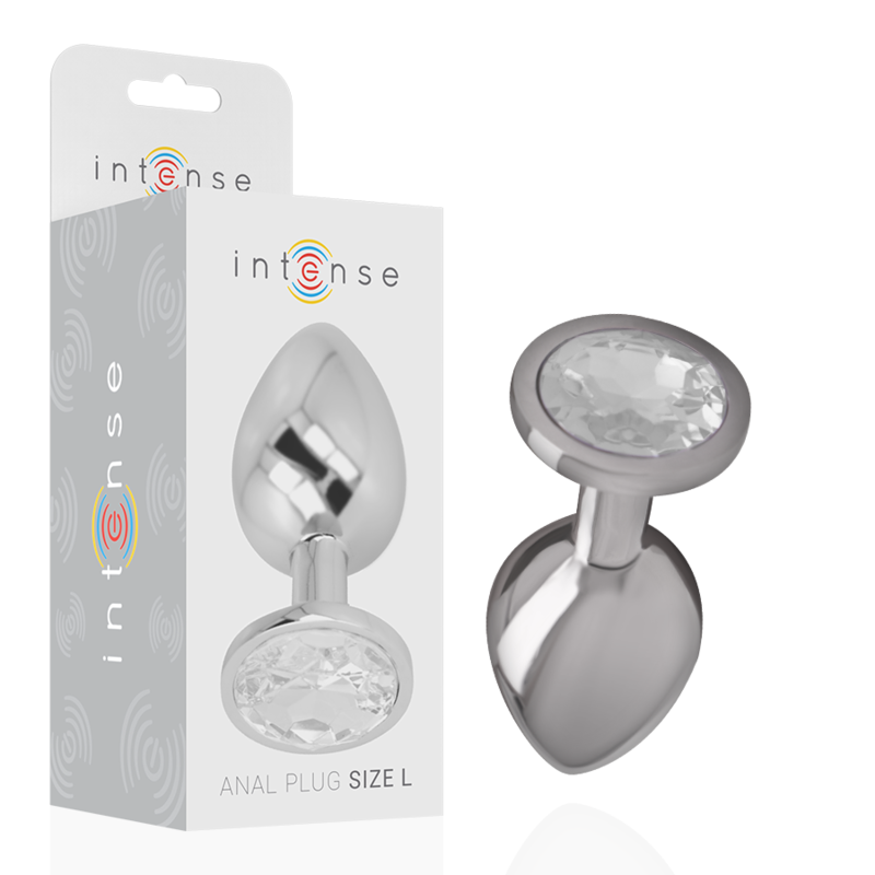 INTENSE - ANALPLUG I ALUMINIUM MED SØLVKRYSTAL STØRRELSE L