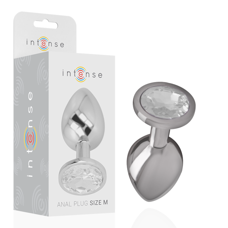 INTENSE - ANALPLUG I ALUMINIUM MED SØLVKRYSTAL STØRRELSE M