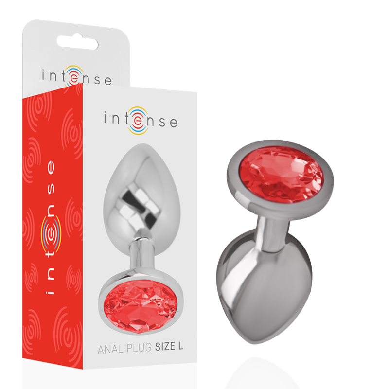 INTENSE - ANALPLUG I ALUMINIUM MED RØD KRYSTAL STØRRELSE L