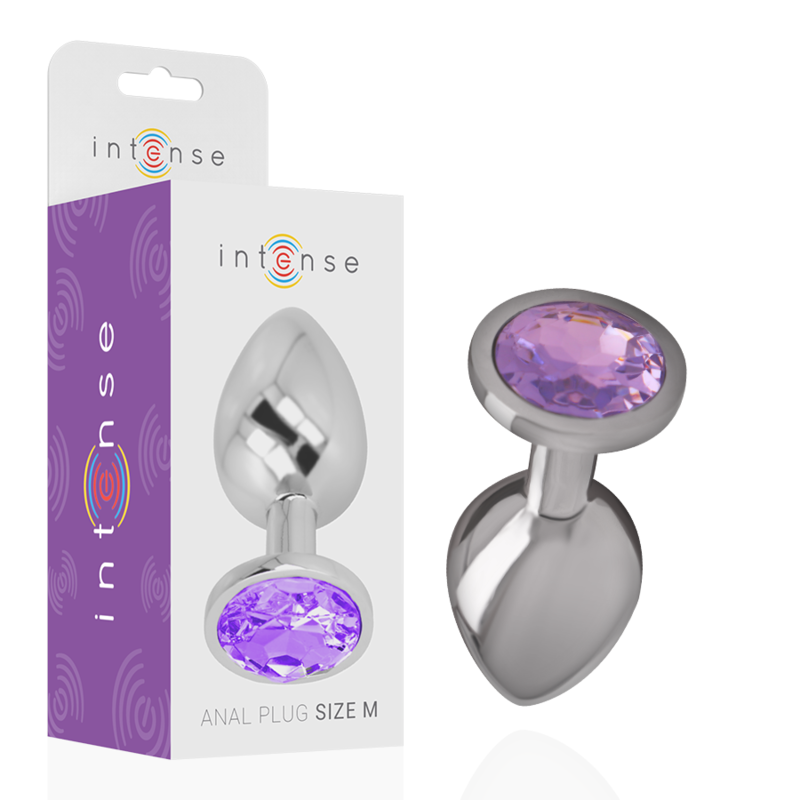 INTENSE - ANALPLUG I ALUMINIUM MED VIOLET KRYSTAL STØRRELSE M