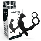 ADDICTED TOYS - ANALPLUG MED DOBBELT PENIS RING OG TESTIKLE SORT