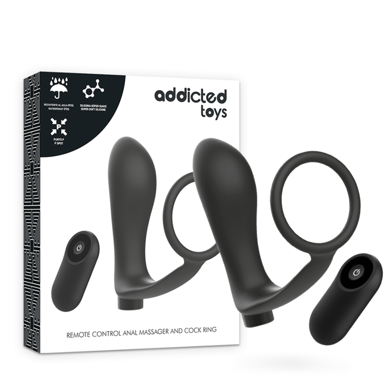 ADDICTED TOYS - PENIS RING MED FJERNBETJENING ANALPLUG SORT GENOPLADELIG