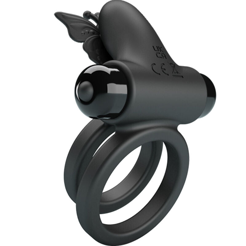PRETTY LOVE - DOBBELT VIBRERENDE RING MED SORT STIMULATOR