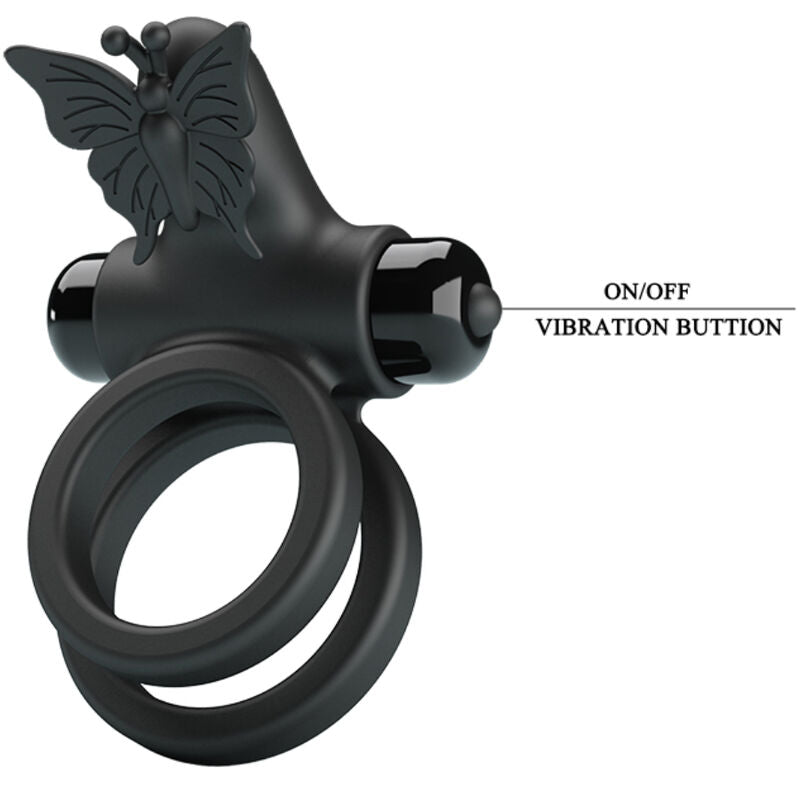 PRETTY LOVE - DOBBELT VIBRERENDE RING MED SORT STIMULATOR