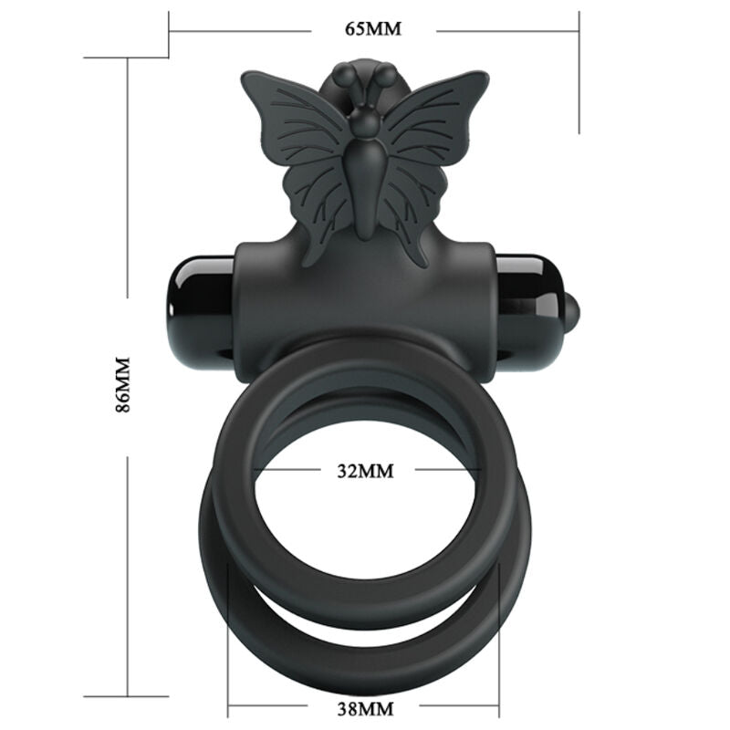 PRETTY LOVE - DOBBELT VIBRERENDE RING MED SORT STIMULATOR