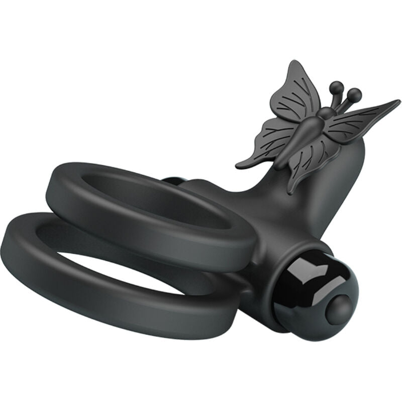 PRETTY LOVE - DOBBELT VIBRERENDE RING MED SORT STIMULATOR