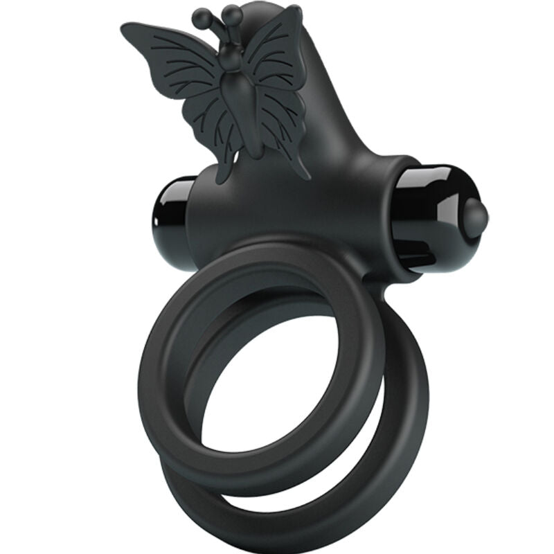 PRETTY LOVE - DOBBELT VIBRERENDE RING MED SORT STIMULATOR