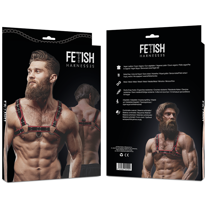 FETISH UNDERSODIG ATTITUDE - HERRE BRYSTSELE I ØKO-LÆDER, SORT/RØD