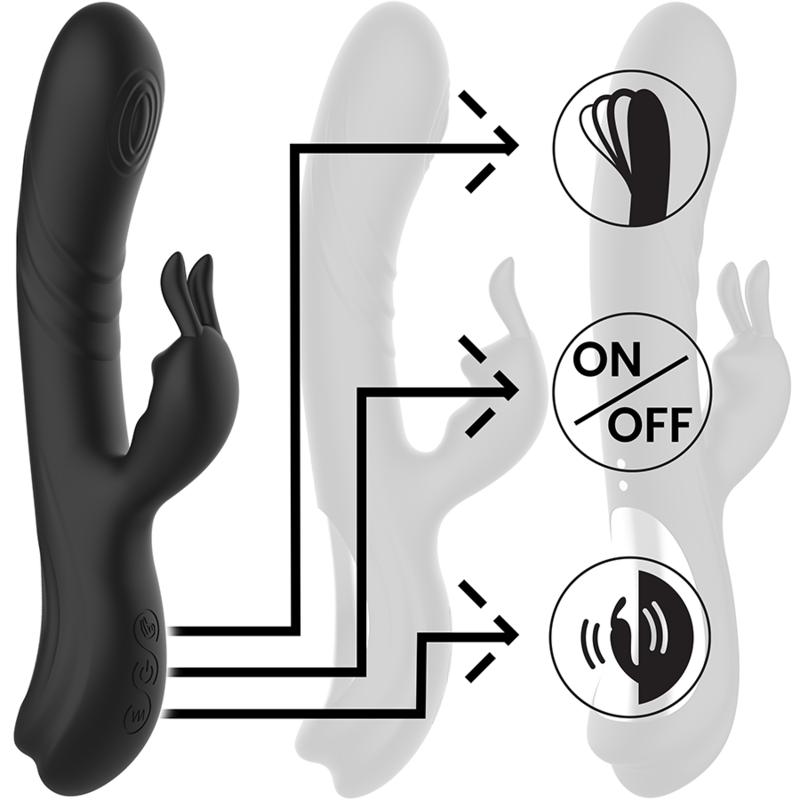 BLACK&SILVER - JAMIE GENOPLADELIG SILIKONE KANINSTIMULATOR SORT
