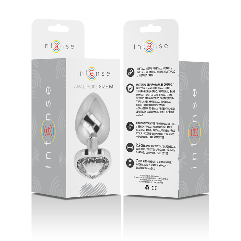 INTENSE - ANALPLUG I ALUMINIUM MED HJERTE, HVID STØRRELSE M