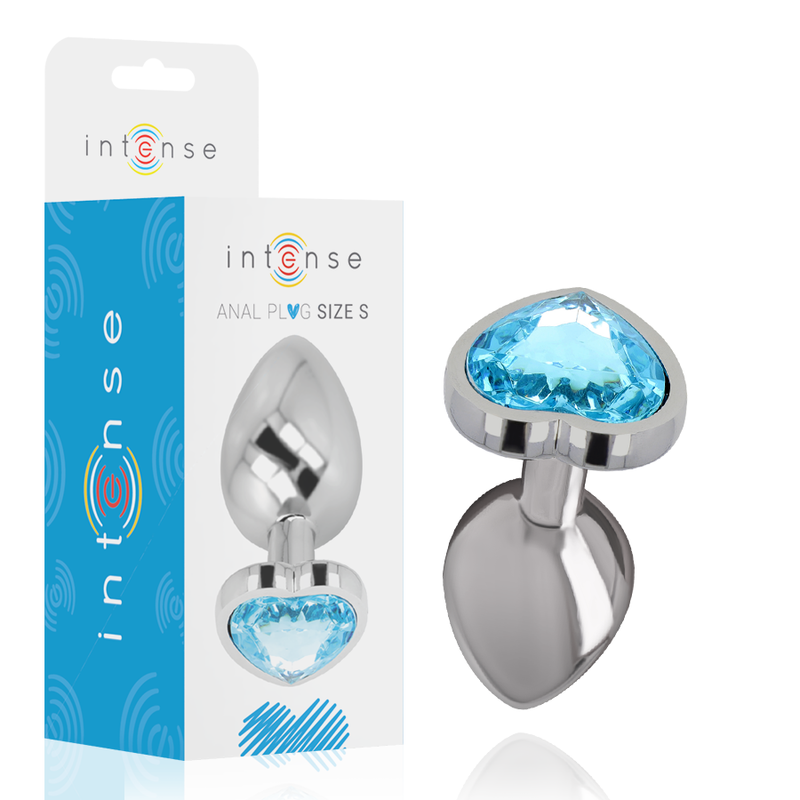 INTENSE - ANALPLUG I ALUMINIUM MED HJERTE, BLÅ, STØRRELSE S