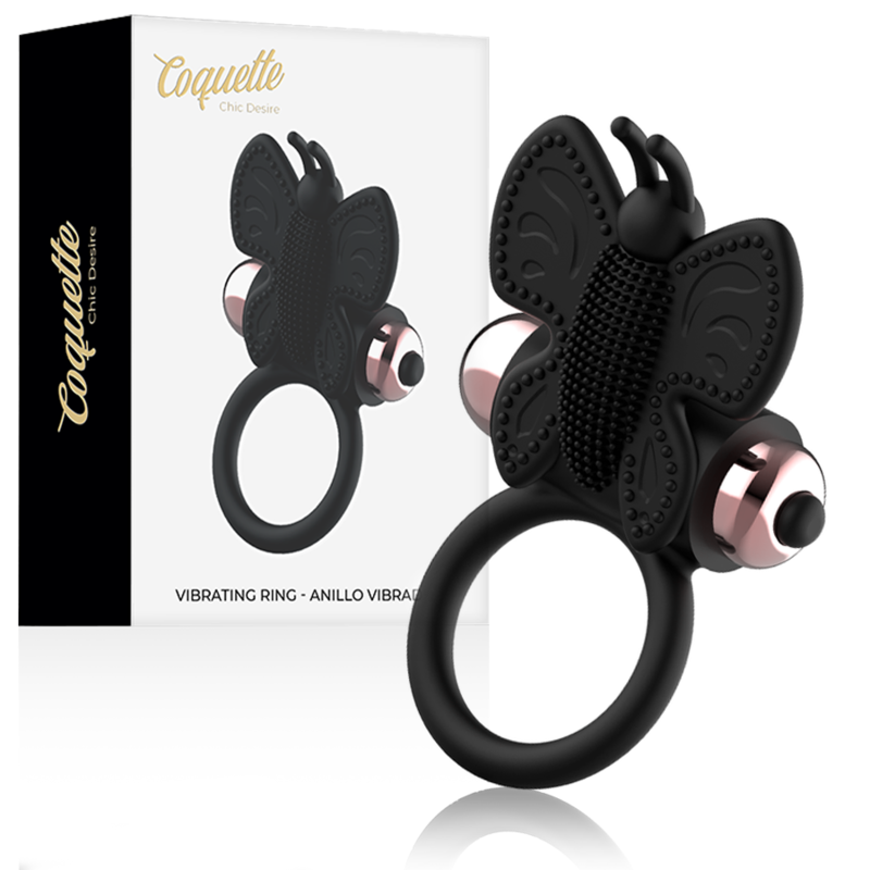 COQUETTE CHIC DESIRE - PIKSRING BUTTERFLY MED VIBRATOR SORT/GULD