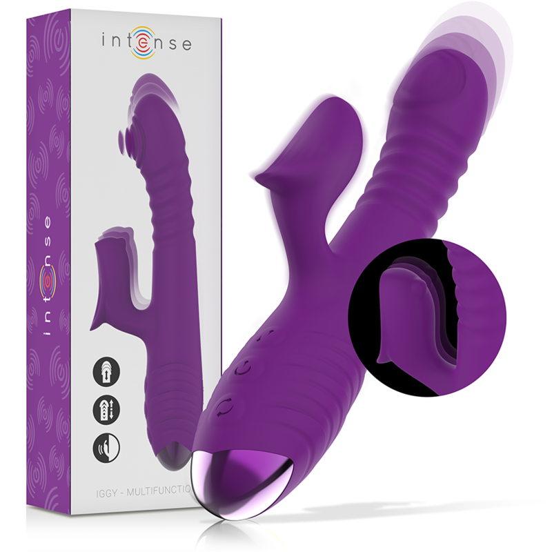 INTENS - IGGY MULTIFUNKTIONS GENOPLADELIG VIBRATOR OP & NED MED KLITORISTIMULATOR LILLA