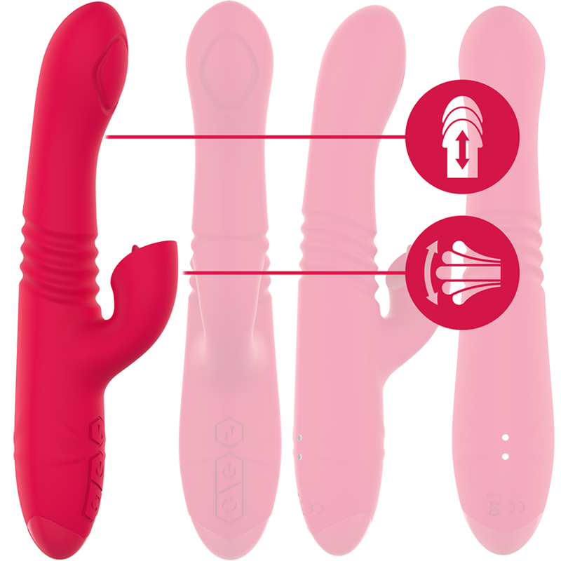 INTENSE - DUA MULTIFUNKTIONS GENOPLADELIG OP- OG NEDVIBRATOR MED RØD TUNGE