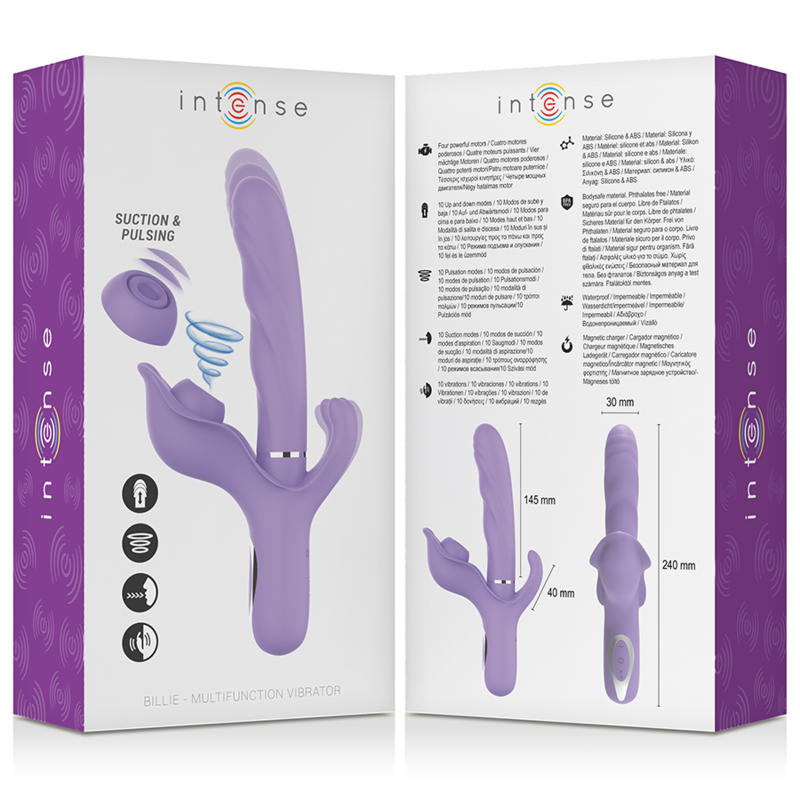 INTENSE - BILLIE MULTIFUNKTIONEL GENOPLADELIG SUGEVIBRATOR MED LILLA TRYKKNAP