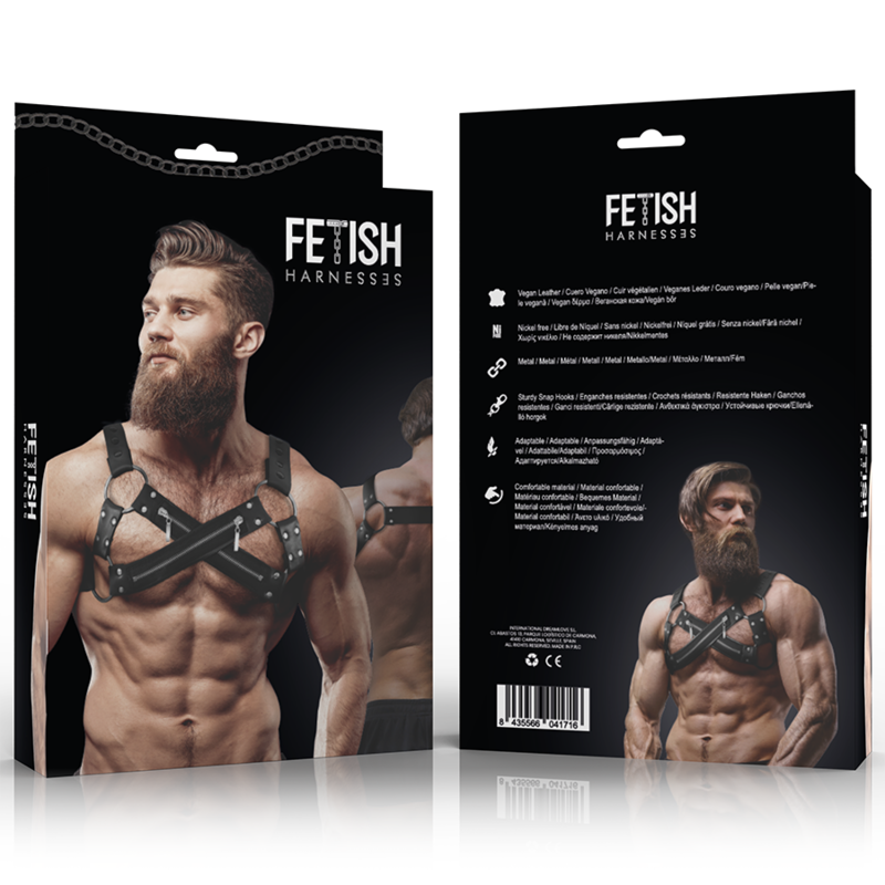 FETISH UNDERSODIG ATTITUDE - JUSTERBAR NEOPREN KRYDSTÆNDENDE BRYST BULLDOG SELE MED LYNLÅSE TIL MÆND