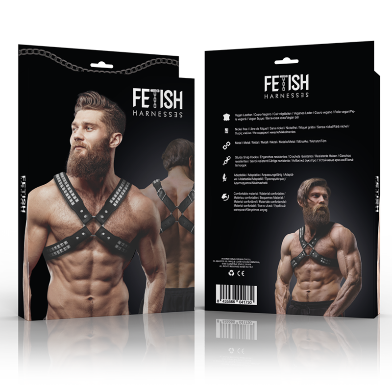 FETISH UNDERSODIG ATTITUDE - HERRE KRYDST BRYST ØKO-LÆDER SELE MED NITTER