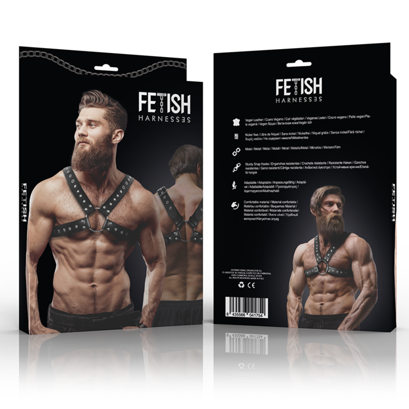 FETISH UNDERSODIG ATTITUDE - HERRE CROSSOVER ØKO-LÆDER BRYSTSELE MED NITTER
