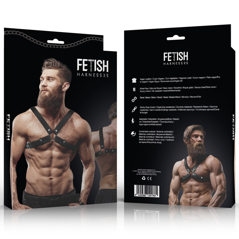 FETISH UNDERSODIG ATTITUDE - JUSTERBAR HERREBULLDOG SELE I ØKO-LÆDER MED KRYDSBRYST