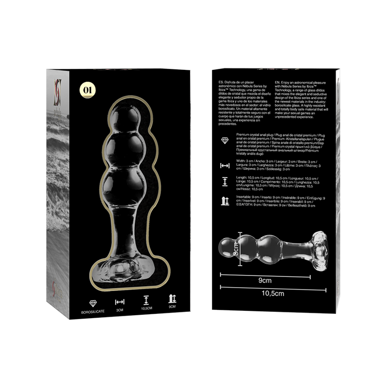 NEBULA-SERIEN FRÅ IBIZA - MODEL 1 ANALPLUG BOROSILIKATGLAS KLAR 10,5 CM -O- 3 CM