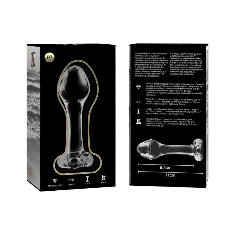 NEBULA-SERIEN FRÅ IBIZA - MODEL 2 ANALPLUG BOROSILIKATGLAS KLAR 11 CM -O- 3,5 CM
