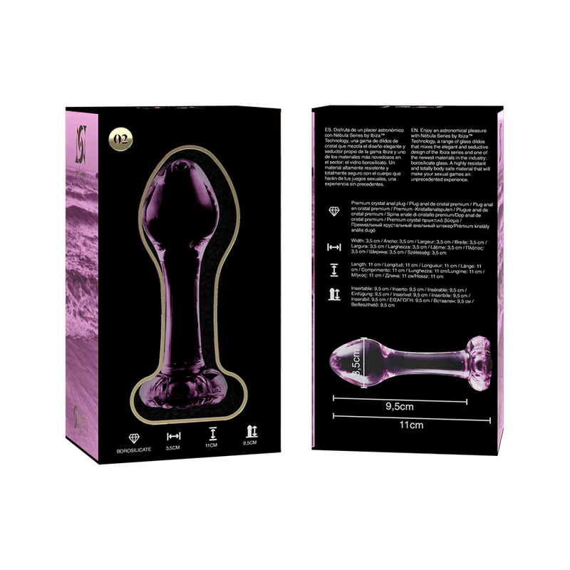 NEBULA-SERIEN AF IBIZA - MODEL 2 ANALPLUG BOROSILIKATGLAS PINK 11 CM -O- 3,5 CM