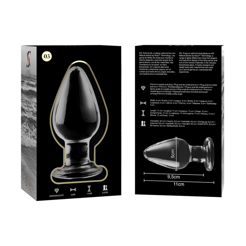 NEBULA-SERIEN FRÅ IBIZA - MODEL 3 ANALPLUG BOROSILIKATGLAS TRANSPARENT 11 CM -O- 5 CM