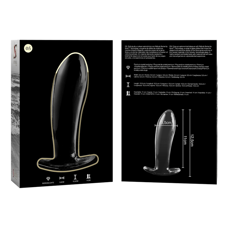 NEBULA-SERIEN FRÅ IBIZA - MODEL 5 ANALPLUG BOROSILIKATGLAS KLAR 12,5 CM -O- 3,5 CM