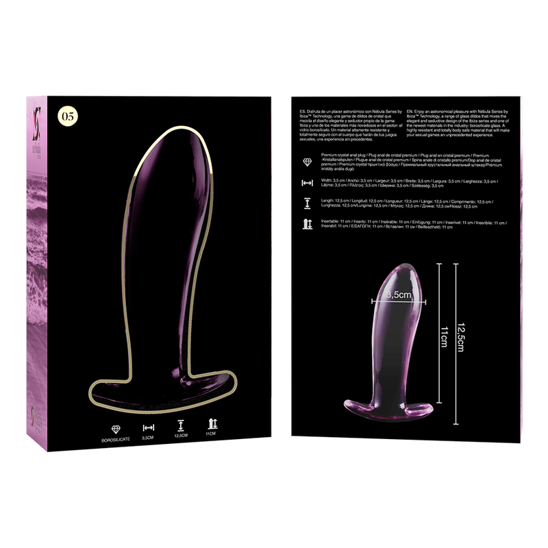 NEBULA-SERIEN AF IBIZA - MODEL 5 ANALPLUG BOROSILIKATGLAS PINK 12,5 CM -O- 3,5 CM