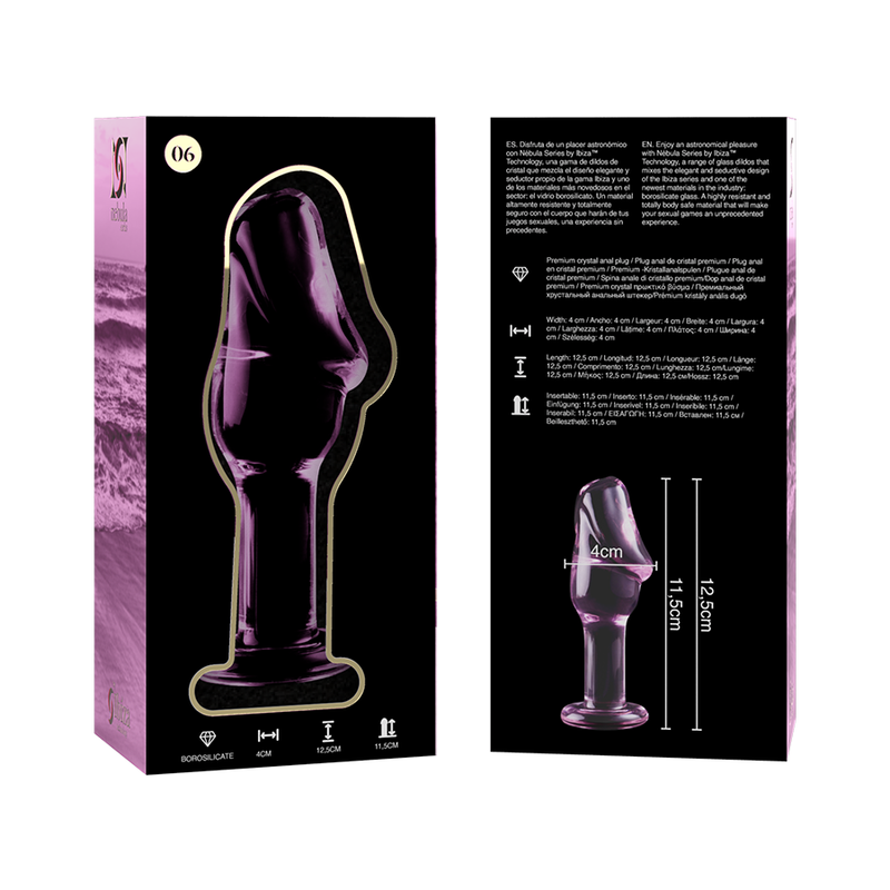 NEBULA-SERIEN FRÅ IBIZA - MODEL 6 ANALPLUG BOROSILIKATGLAS PINK 12,5 CM -O- 4 CM