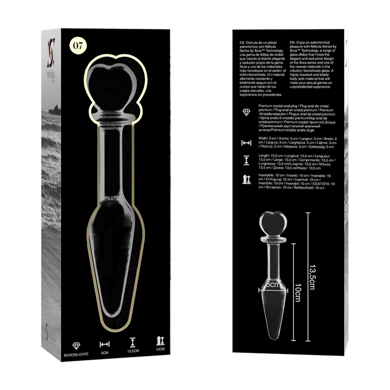 NEBULA-SERIEN FRÅ IBIZA - MODEL 7 ANALPLUG BOROSILIKATGLAS KLAR 13,5 CM -O- 3 CM