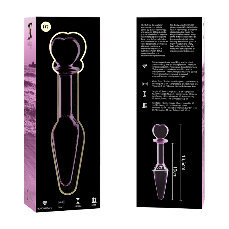 NEBULA-SERIEN AF IBIZA - MODEL 7 ANALPLUG BOROSILIKATGLAS PINK 13,5 CM -O- 3 CM