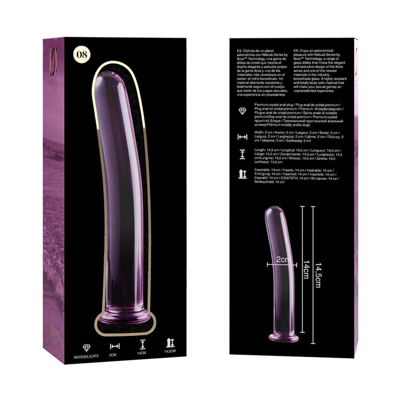 NEBULA-SERIEN FRA IBIZA - MODEL 8 DILDO BOROSILIKATGLAS PINK 14,5 CM -O- 2 CM