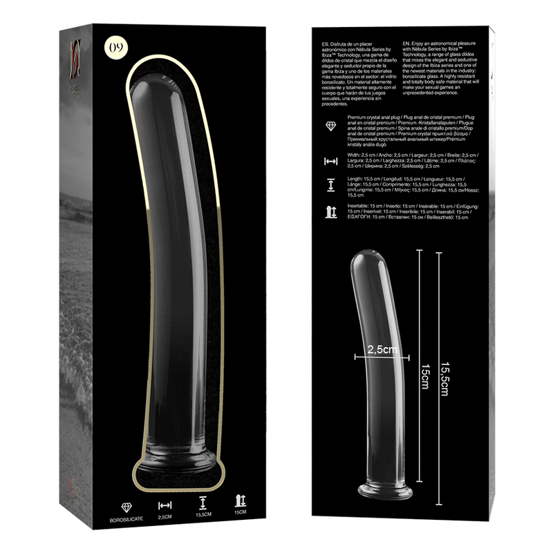 NEBULA-SERIEN FRA IBIZA - MODEL 9 DILDO BOROSILIKATGLAS KLAR 15,5 CM -O- 2,5 CM