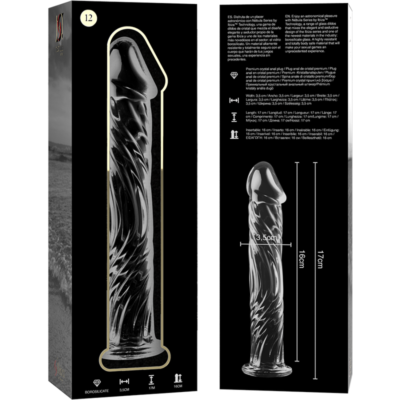 NEBULA-SERIEN FRA IBIZA - MODEL 12 DILDO BOROSILIKATGLAS KLAR 17 CM -O- 3,5 CM
