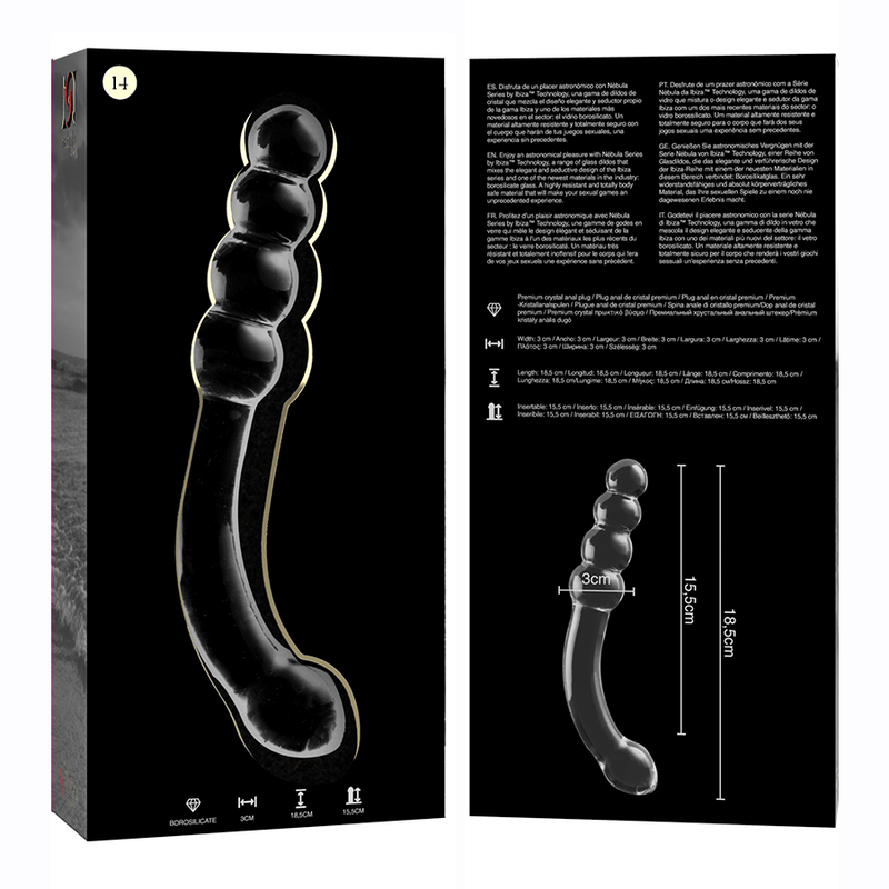 NEBULA-SERIEN FRA IBIZA - MODEL 14 DILDO BOROSILIKATGLAS KLAR 18,5 CM -O- 3 CM