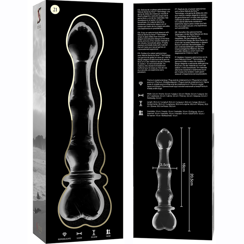 NEBULA-SERIEN FRA IBIZA - MODEL 21 DILDO BOROSILIKATGLAS KLAR 20,5 CM -O- 3,5 CM