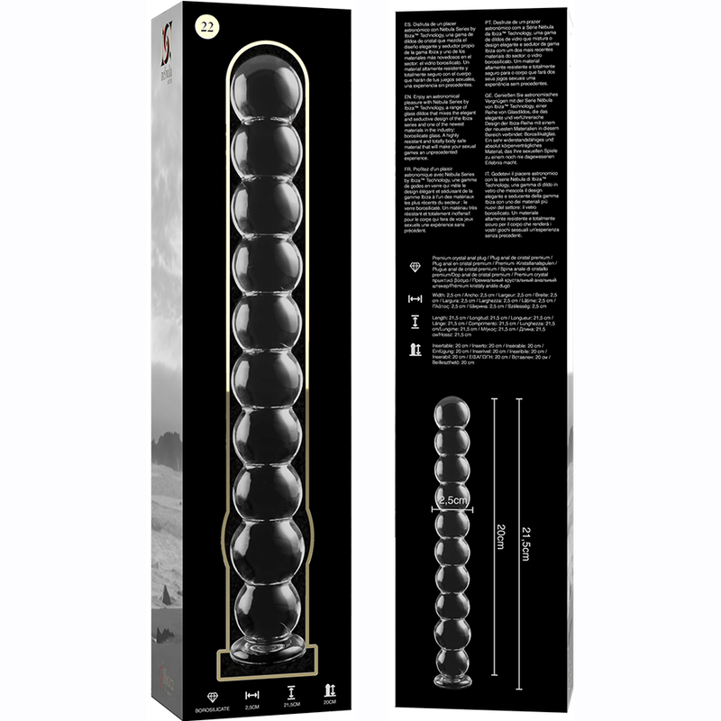 NEBULA-SERIEN FRA IBIZA - MODEL 22 DILDO BOROSILIKATGLAS KLAR 21,5 CM -O- 2,5 CM