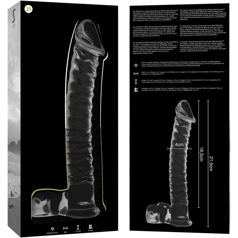 NEBULA-SERIEN FRA IBIZA - MODEL 23 DILDO BOROSILIKATGLAS KLAR 21,5 CM -O- 4 CM