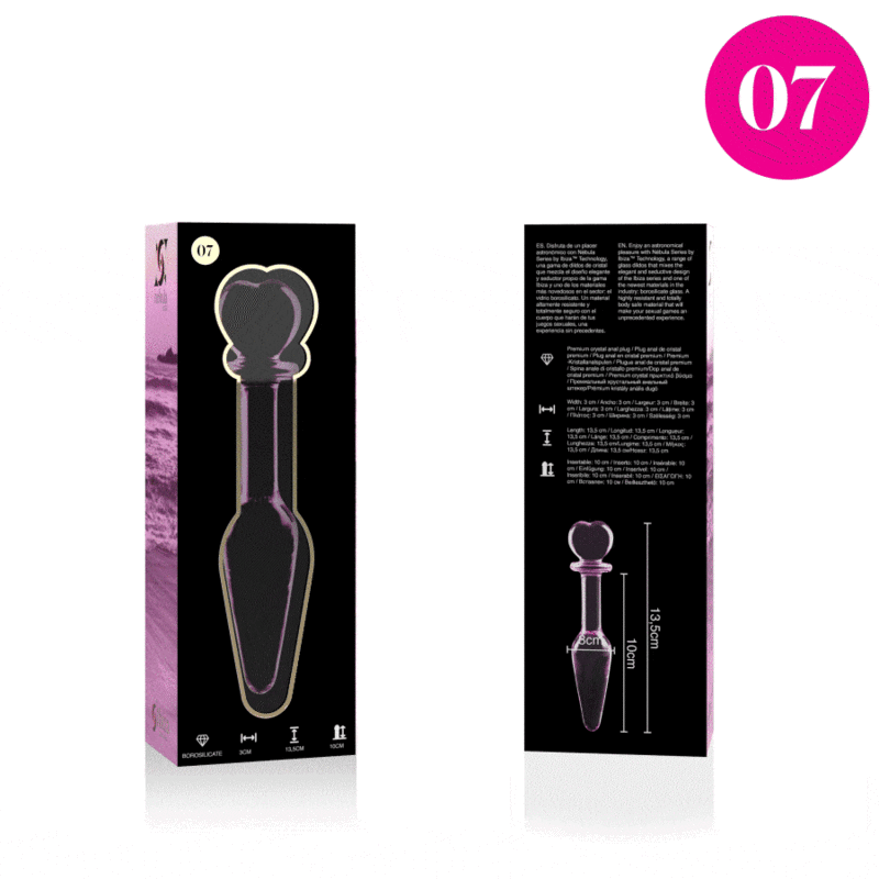 NEBULA-SERIEN AF IBIZA - MODEL 7 ANALPLUG BOROSILIKATGLAS PINK 13,5 CM -O- 3 CM