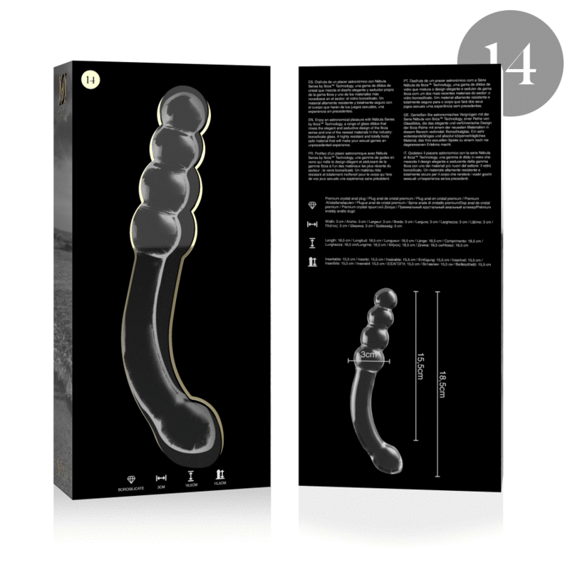 NEBULA-SERIEN FRA IBIZA - MODEL 14 DILDO BOROSILIKATGLAS KLAR 18,5 CM -O- 3 CM