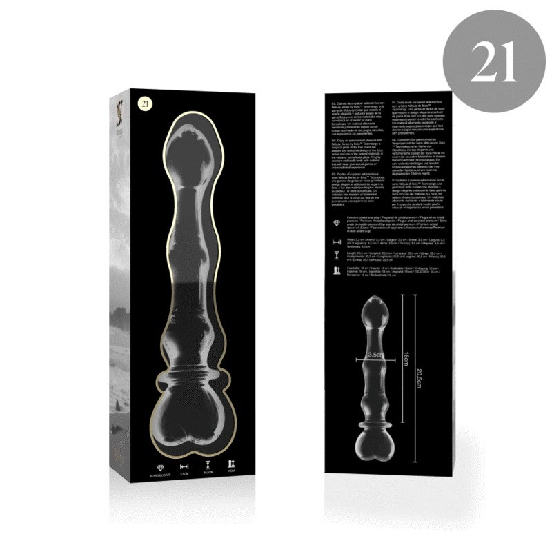 NEBULA-SERIEN FRA IBIZA - MODEL 21 DILDO BOROSILIKATGLAS KLAR 20,5 CM -O- 3,5 CM