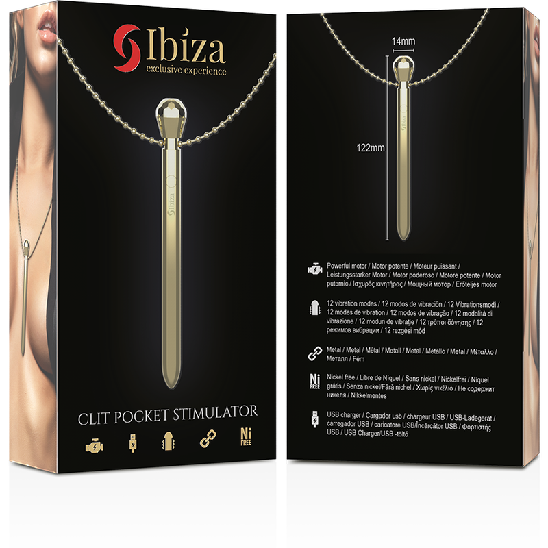 IBIZA - KLITOR LOMME STIMULERING HALSKÆDE USB OPLADDER 12 VIBRATIONS TILSTANDE GYLDEN 12,2 X 1,5