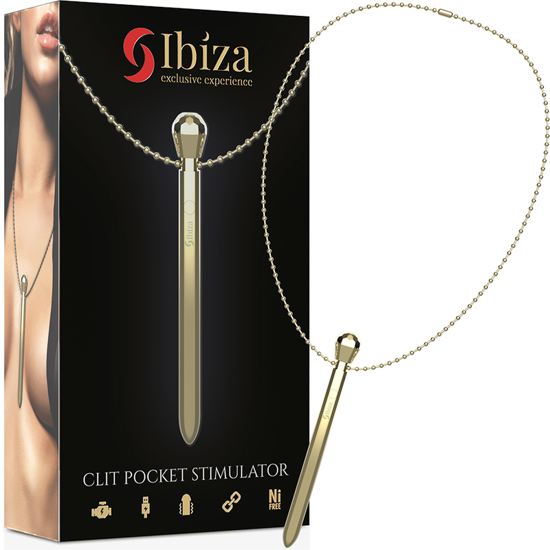 IBIZA - KLITOR LOMME STIMULERING HALSKÆDE USB OPLADDER 12 VIBRATIONS TILSTANDE GYLDEN 12,2 X 1,5