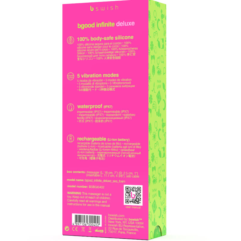 B SWISH - BGOOD INFINITE DELUXE GENOPLADELIG VIBRATOR BLÅ SILIKONE