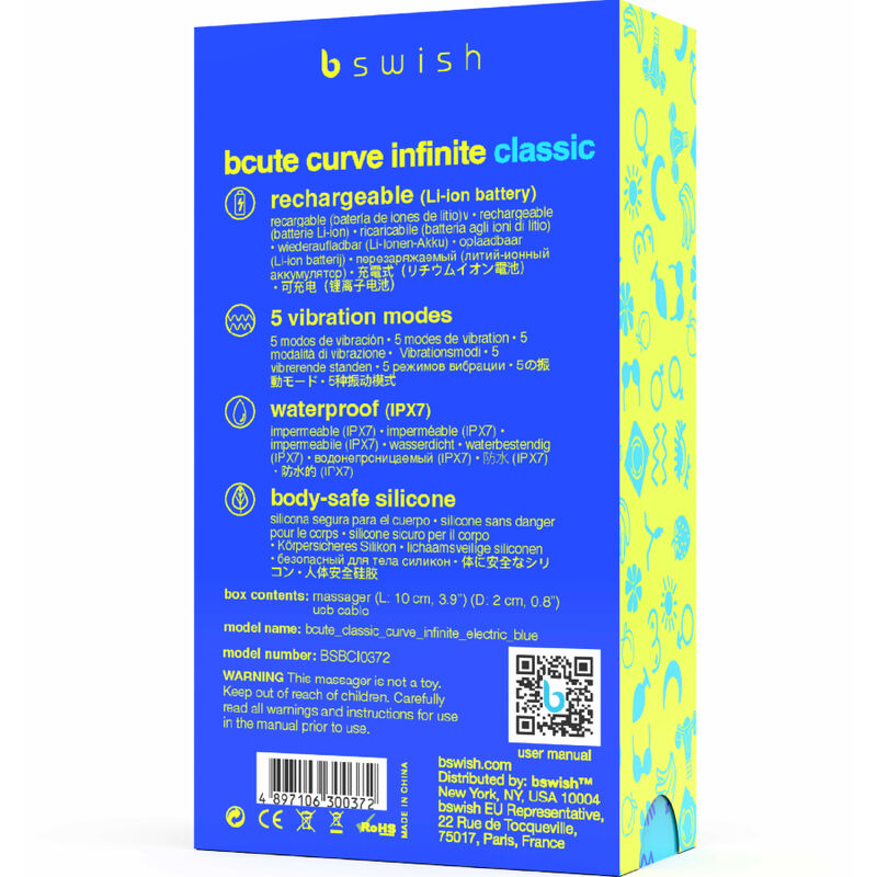 B SWISH - BCUTE CURVE INFINITE KLASSISK GENOPLADELIG VIBRATOR BLÅ SILIKONE