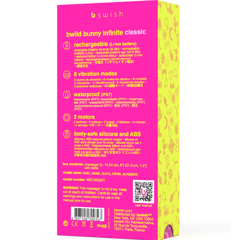 B SWISH - BWILD BUNNY INFINITE KLASSISK GENOPLADELIG VIBRATOR PINK SILIKONE